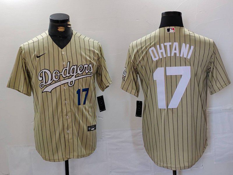 Men Los Angeles Dodgers 17 Ohtani Green Stripe Fashion Nike Game MLB Jersey style 7068